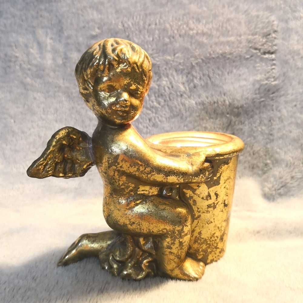 Cherub Angels Votive Candle Holder Gold